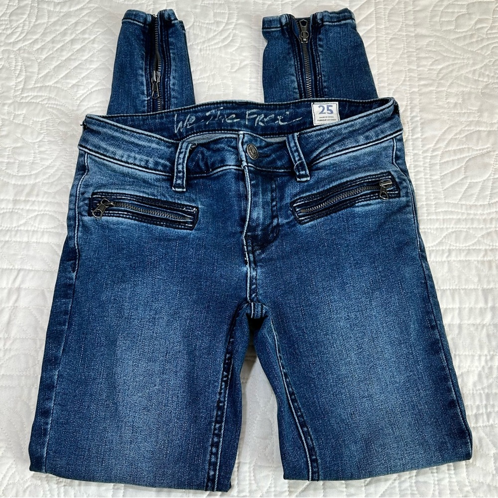 Free People We The Free Moto Jet Zip Skinny Baltic Crop Ankle Jeans Size 25